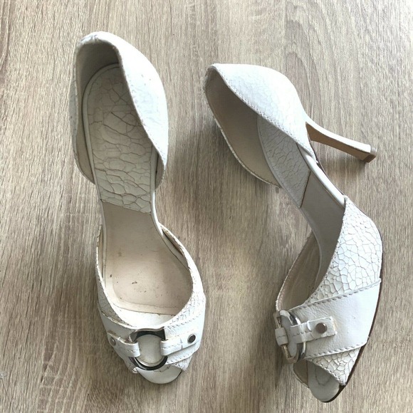 Dior White Snake Skin Crackle Slip On D C Peep Toe Heels - Picture 1 of 4